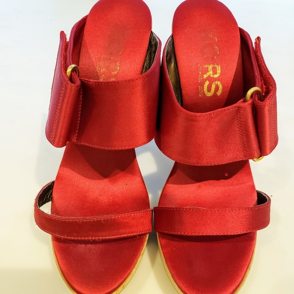 red satin mules